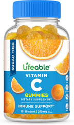 Lifeable Gomitas de Vitamina C sin Azúcar - 250 mg - Sabor Naranja Natural - 90 Gomitas