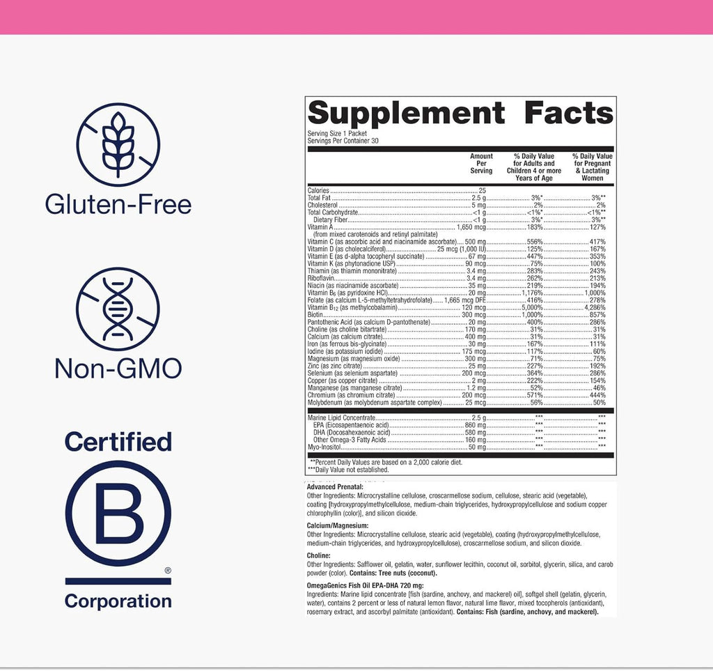 Metagenics Wellness Essentials Pregnancy - Suplemento prenatal y posnatal (30 sobres)