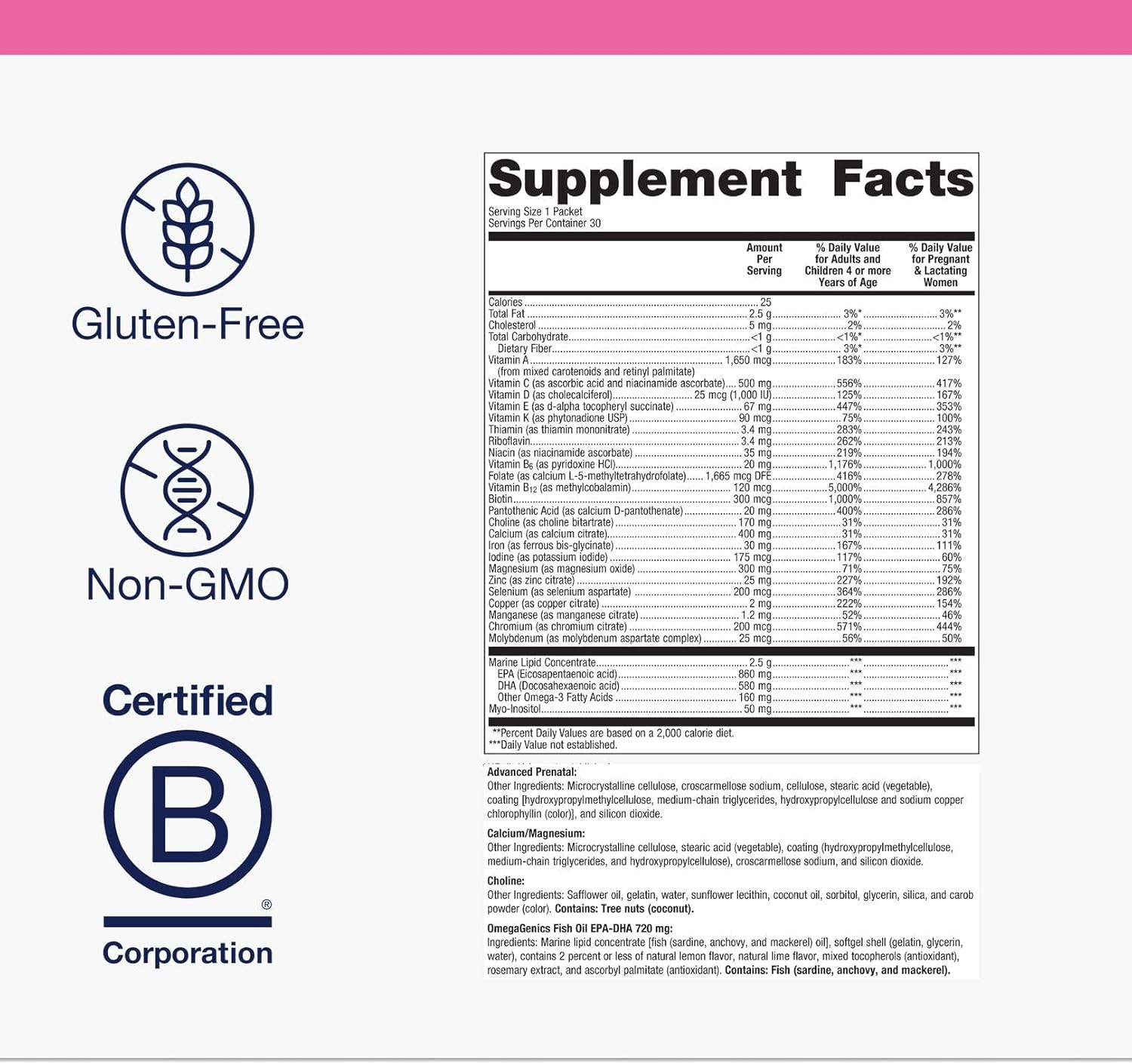 Metagenics Wellness Essentials Pregnancy - Suplemento prenatal y posnatal (30 sobres)