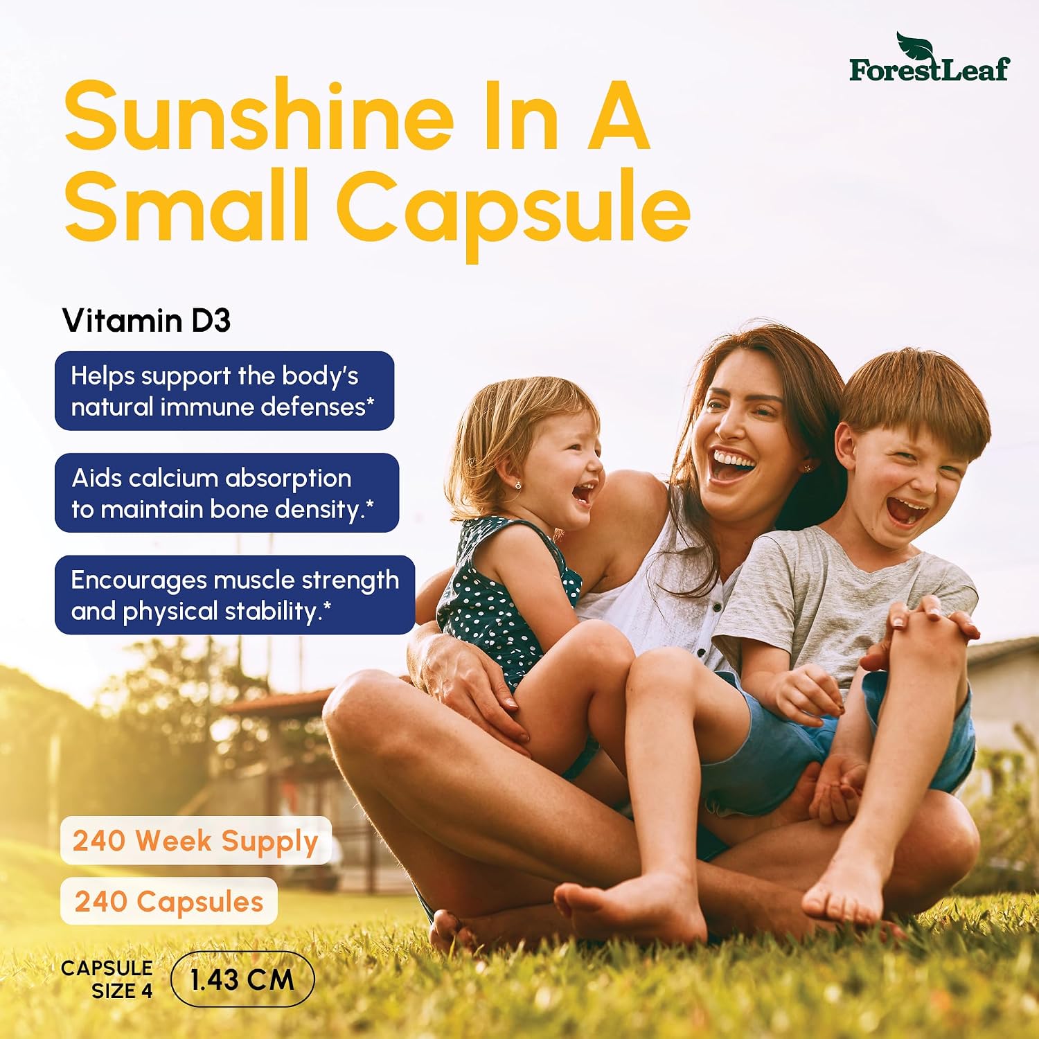 ForestLeaf Vitamina D3 50.000 IU – Suplemento Semanal para Huesos, Dientes e Inmunidad (120 Cápsulas, 2 Envases)