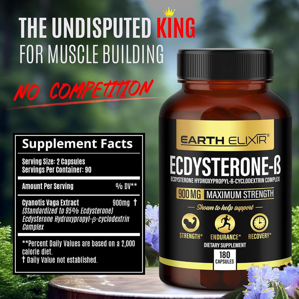 Earth Elixir Ecdysterone 900mg (180 Cápsulas) – Suplemento Deportivo con Beta-Ecdysterona y Ciclodextrina para Máxima Biodisponibilidad