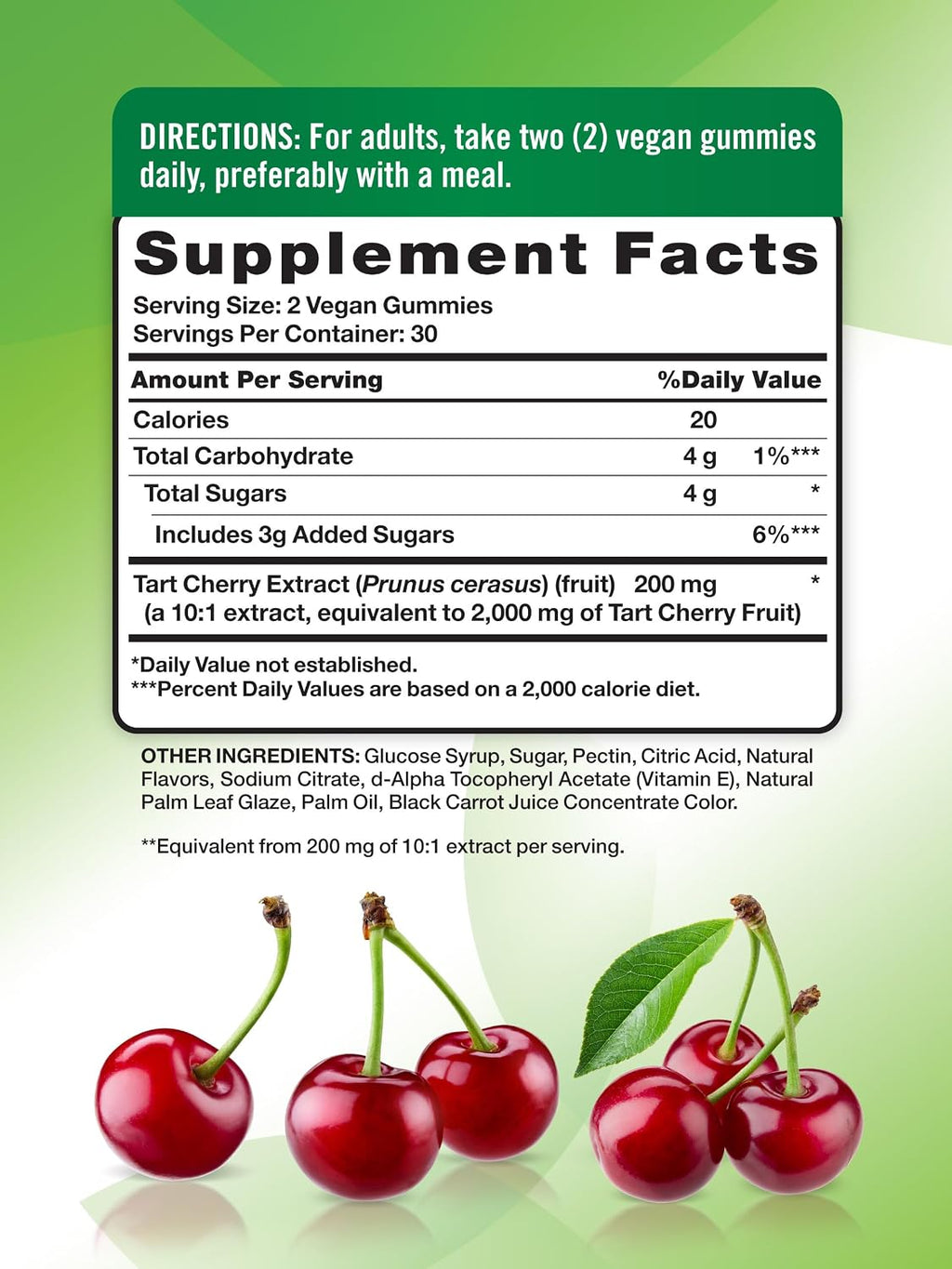 Nature's Truth Gominolas de Cereza Ácida - 60 ud. - Vegano, Sin OGM, Sin Gluten - Sabor Cereza