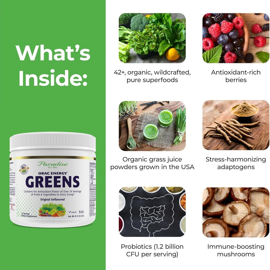 Paradise Herbs ORAC Energy Greens Powder - 15 Porciones