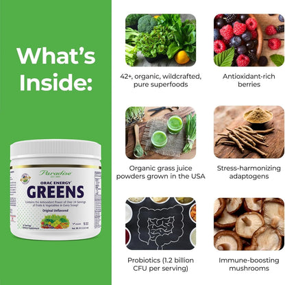 Paradise Herbs ORAC Energy Greens Powder - – Mezcla de bayas: arándanos, frambuesas, fresas y otras frutas ricas – Image 3