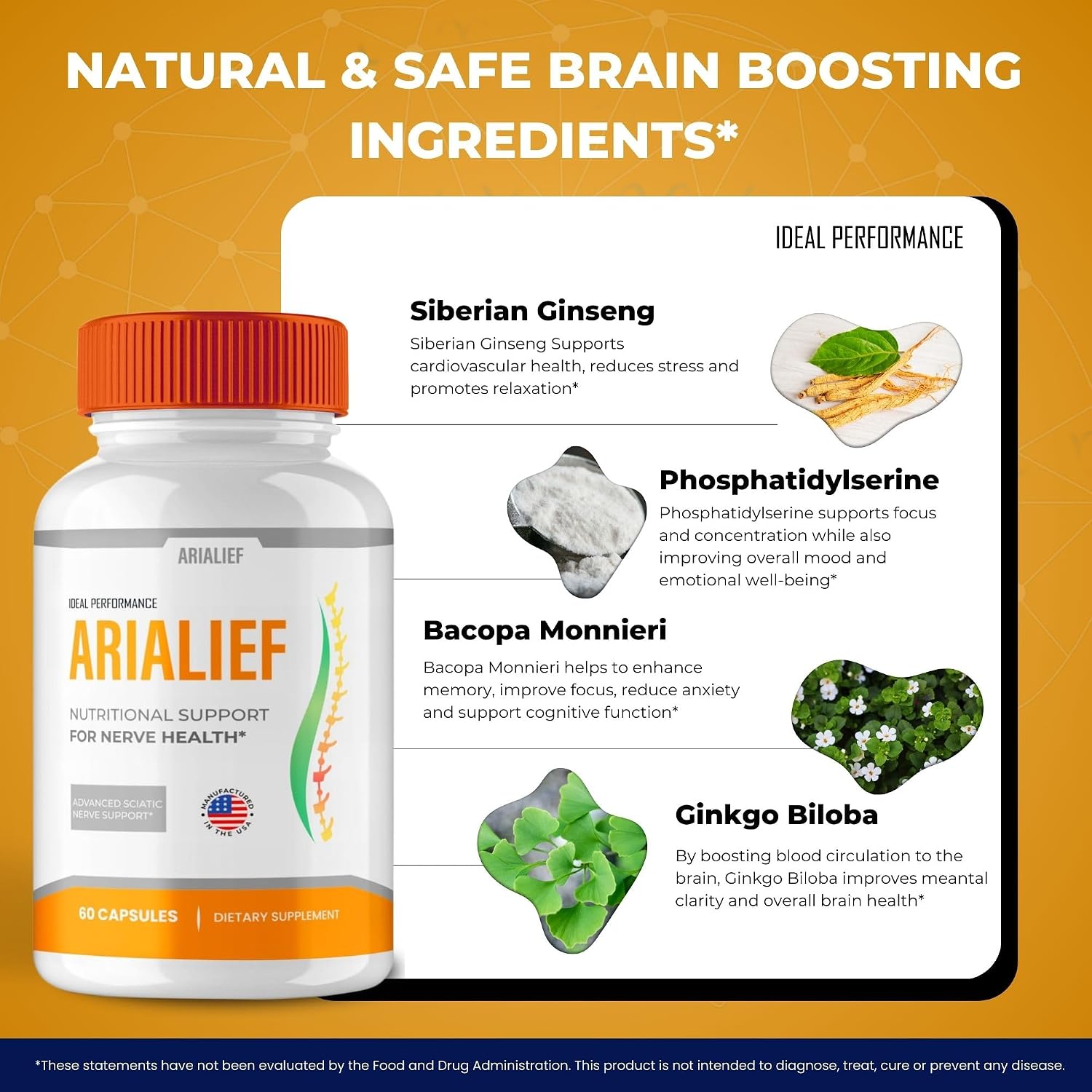 Arialief Cápsulas para la Memoria y Concentración, Fórmula Avanzada Aria LIEF para el Apoyo Cerebral, Nootrópico de Máxima Potencia, Natural, Paquete de 2