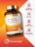 Carlyle Vitamina C 500mg con Escaramujo | 200 Comprimidos | Fórmula de Alta Potencia | Vegetariano, No-GMO, Sin Gluten