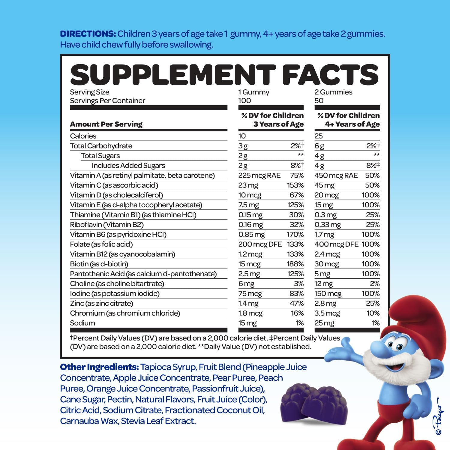 VITABURST Smurfs Multivitaminas en Gominolas para Niños - 15 Vitaminas y Minerales - 100 Gominolas