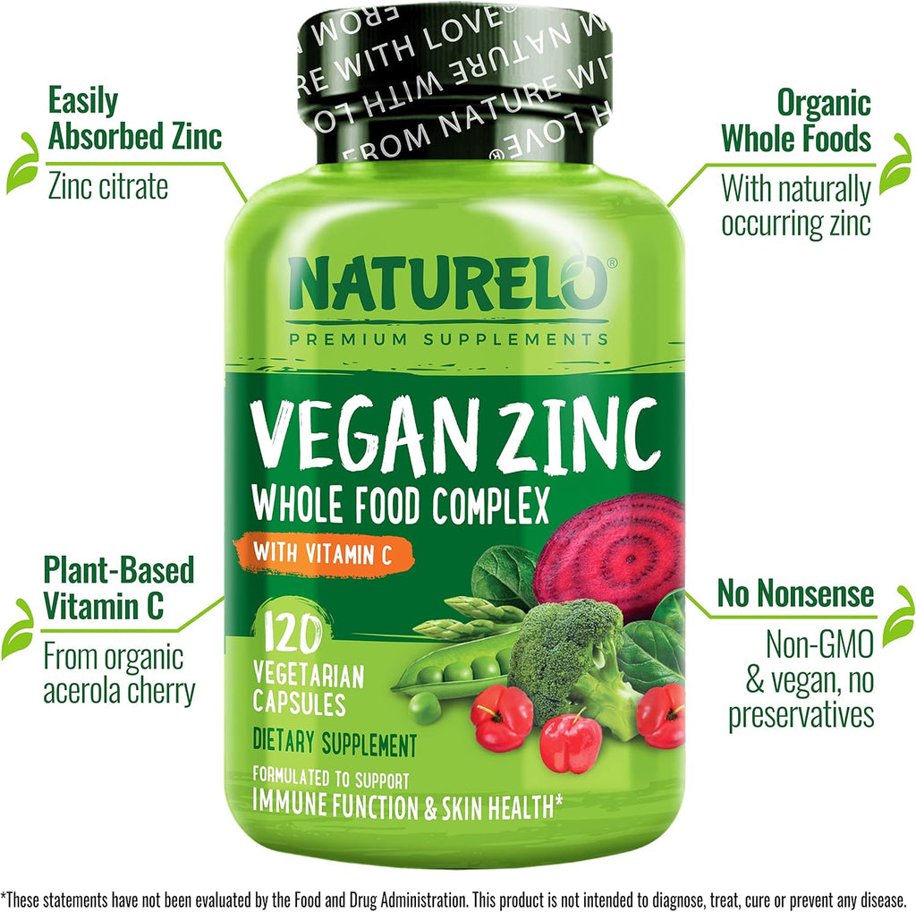 NATURELO Complexo de Zinc y Vitamina C Vegano - 120 Cápsulas (Pack de 2)