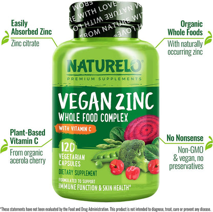 NATURELO Complexo de Zinc y Vitamina C Vegano - 120 Cápsulas (Pack de 2) – Image 2