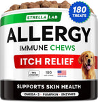 STRELLALAB Masticables para Alivio de Alergias y Picor en Perros con Omega 3: Apoyo para Piel y Pelaje con Aceite de Pescado, Calabaza y Enzimas para Perros y Gatos — Sabor Pollo BBQ - 180 unidades