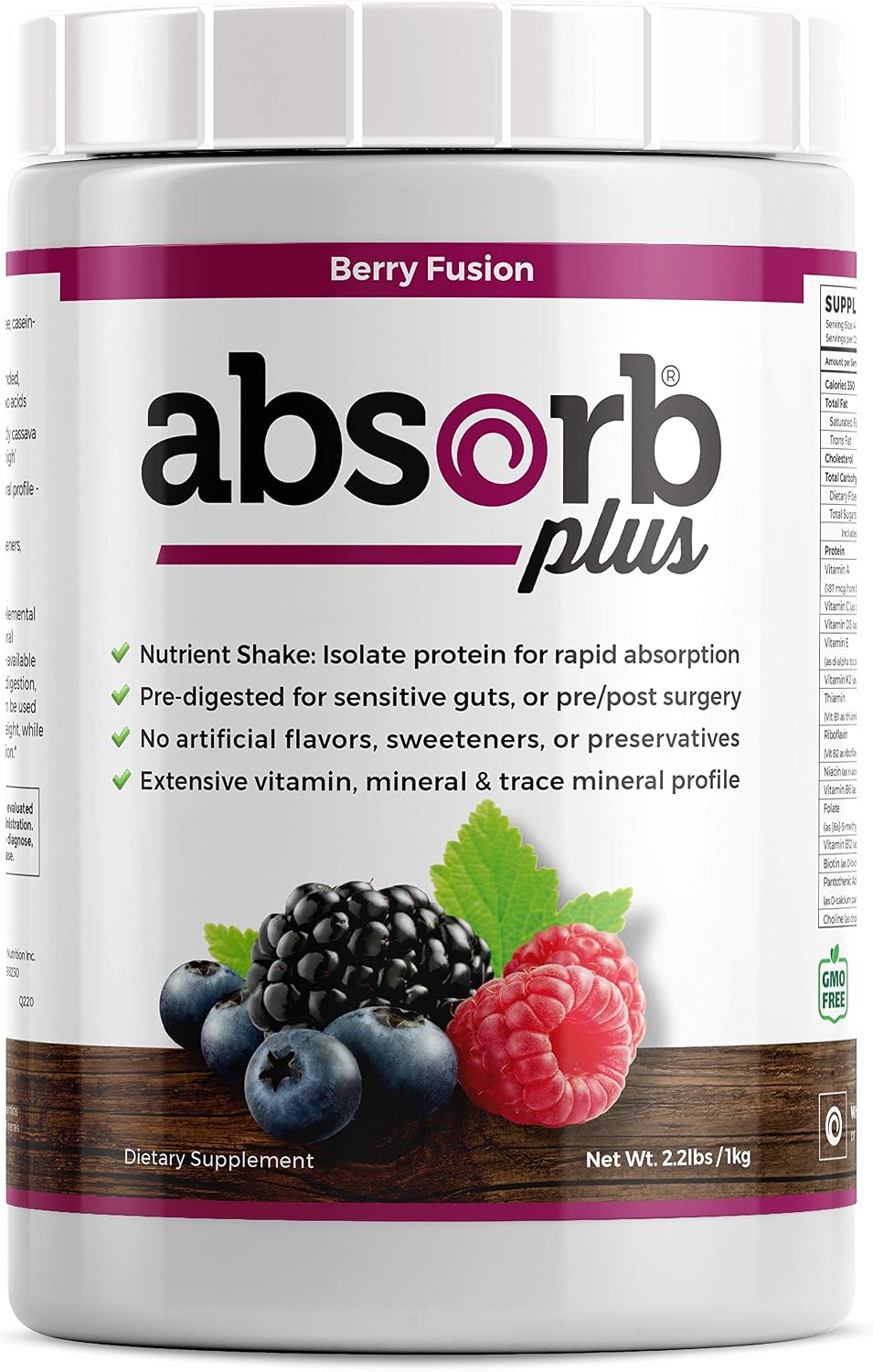 Absorb Plus Isolate Protein - Suplemento Proteico para la Salud Digestiva, Berry Fusion, 2.2 lbs