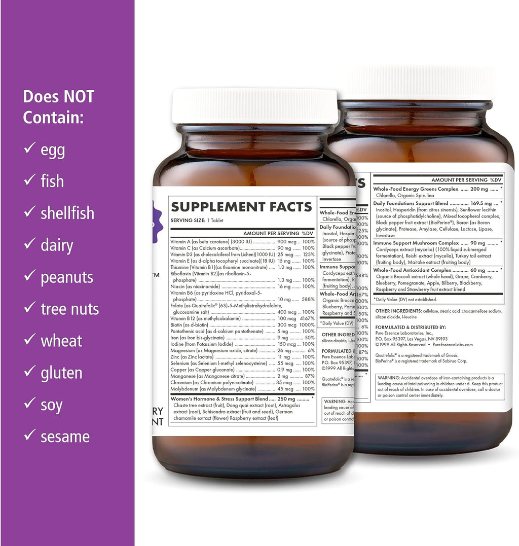 Pure Essence Labs One N Only Women's Multivitamin, Natural Herbal Supplement with Vitamin D3, B12 & Biotin with Whole Foods, 90 Tablets