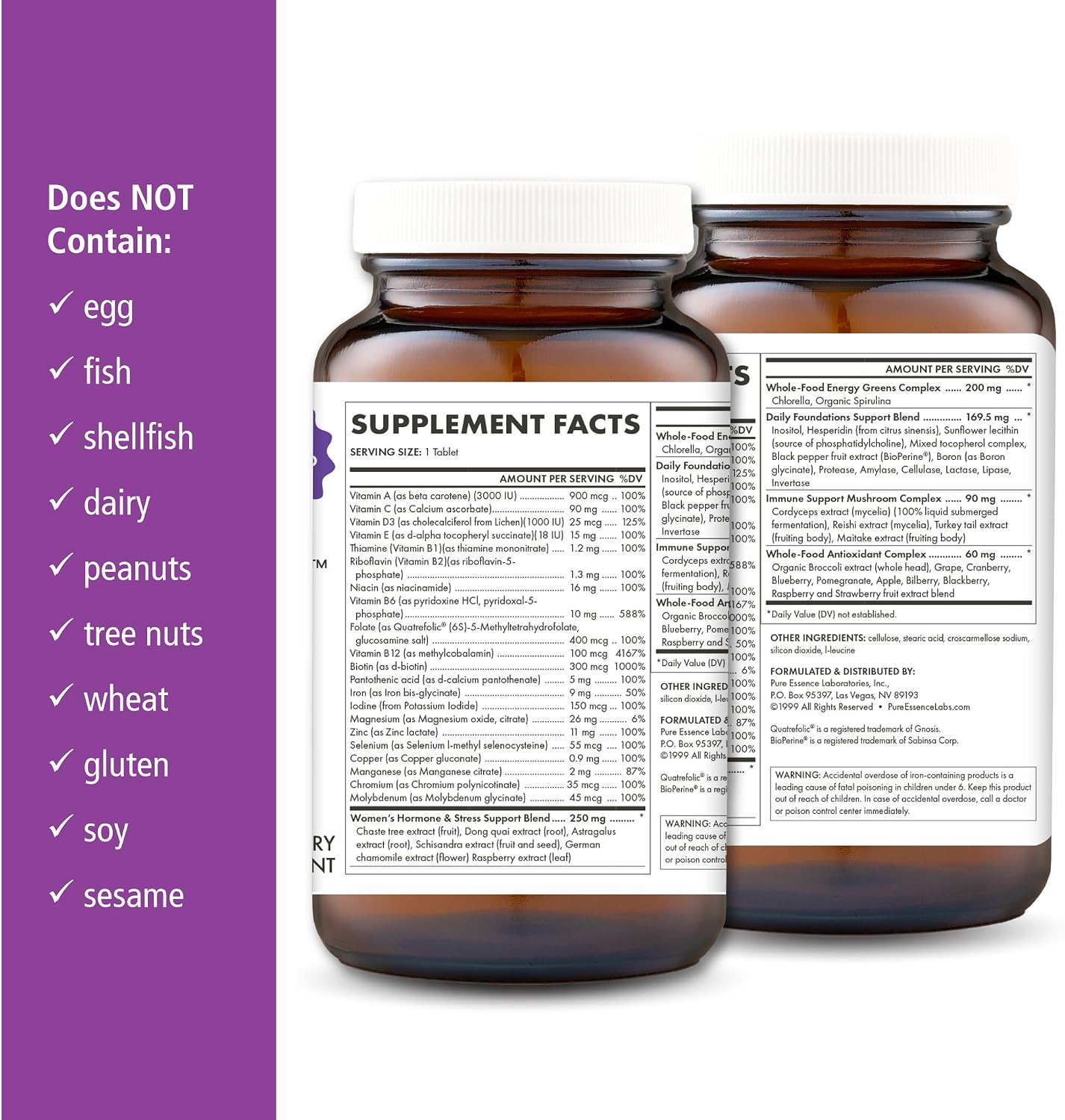 Pure Essence Labs One N Only Women's Multivitamin, Natural Herbal Supplement with Vitamin D3, B12 & Biotin with Whole Foods, 90 Tablets
