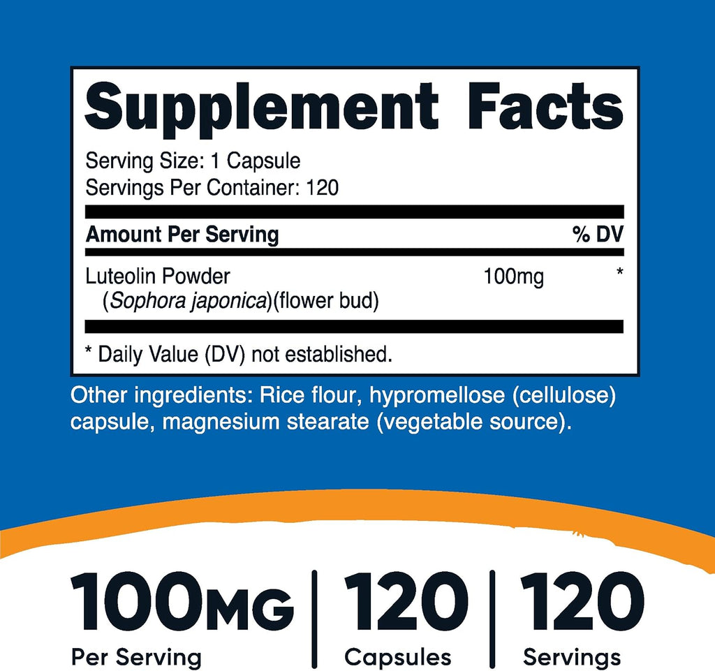 Nutricost Luteolina 100mg 120 Cápsulas - Complemento Alimenticio Vegano, Sin Gluten, No OGM