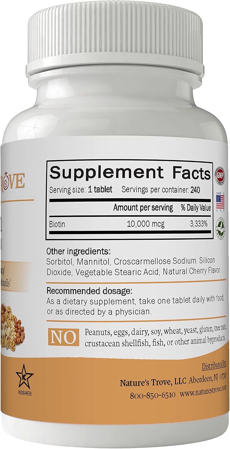 Nature's Trove Biotina 10.000 mcg 240 Comprimidos Masticables Sabor Cereza