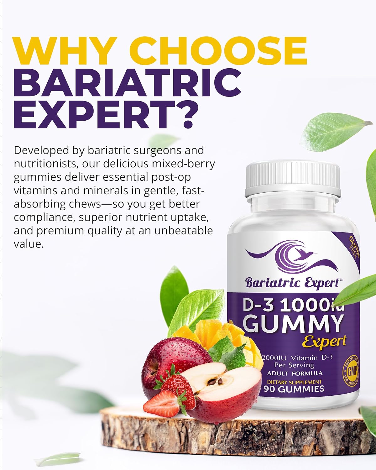 Bariatric Expert D3 Vitamina – Suplemento alimenticio de disolución rápida para adultos después de cirugía bariátrica, 90 unidades