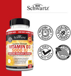BioSchwartz Vitamina D3 5000 IU - 360 Cápsulas Blandas con Aceite de Oliva