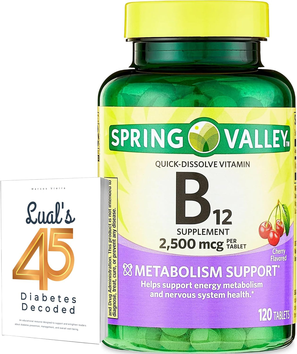 Spring Valley Vitamin B12 2500 mcg Comprimidos de Disolución Rápida - 120 Comprimidos + Ebook "45 Diabetes Decoded"