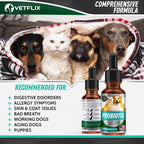 Probióticos Líquidos Premium para Perros, Gatos, Cachorros y Gatitos, 60 ml - Vetflix