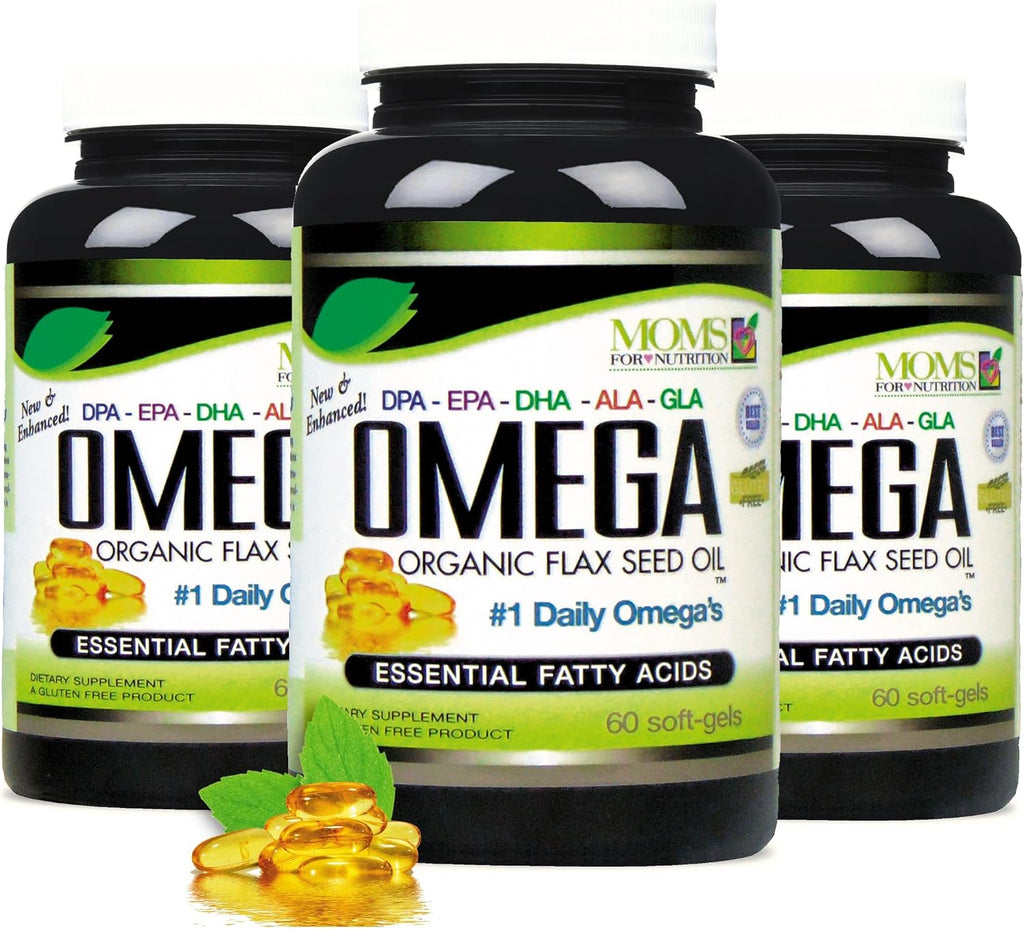 Natural Omega 3-6-9 Blend con DPA, EPA, DHA, ALA y GLA - Aceite de Linaza Orgánico y Aceite de Pescado Salvaje - Más de 2800 mg - Sin Gluten - 60 Cápsulas (Paquete de 2)