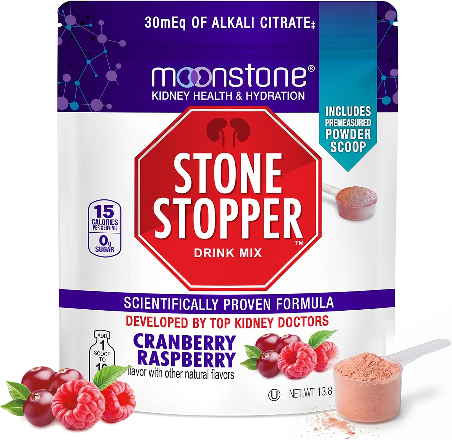 Moonstone Stone Stopper Drink Mix, Tropical - Prevención de Cálculos Renales, 15 Días