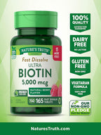 Nature's Truth Ultra Biotin 5000mcg - 165 Comprimidos de Disolución Rápida Sabor Berry