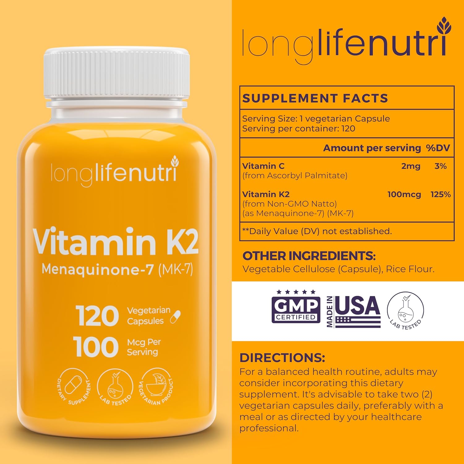 LongLifeNutri Vitamina K2 MK-7 100mcg – 120 Cápsulas Vegetales