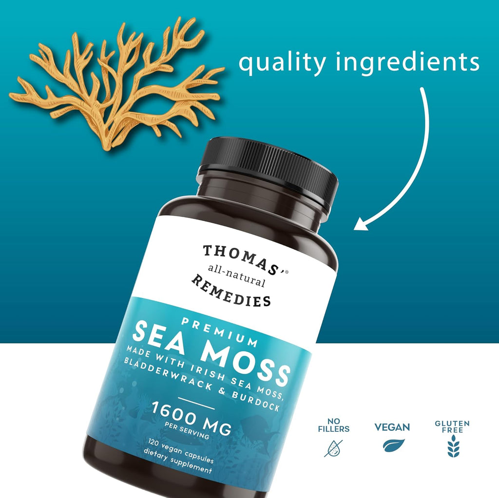 Thomas' all-natural Remedies Cápsulas de Musgo Marino Irlandés con Fucus y Bardana Orgánico, 120 Cápsulas