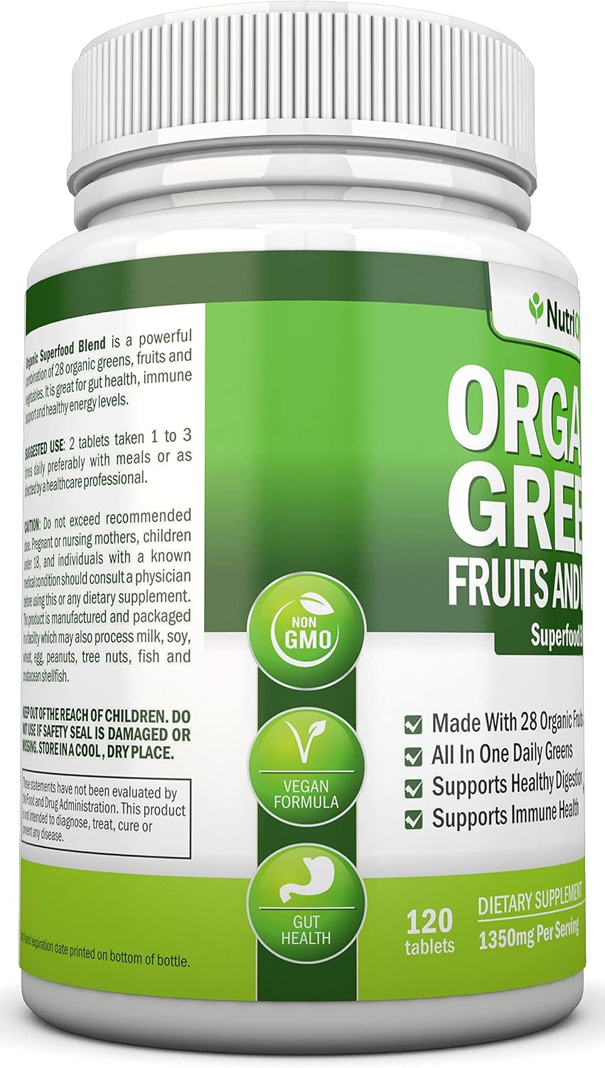 Cápsulas Orgánicas de Super Greens - NutriONN - 120 Cápsulas