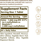 Solgar Folato 1000 mcg, 120 Comprimidos - Metafolín Bioactivo - Vegano, Sin Gluten, Sin Lácteos, Kosher