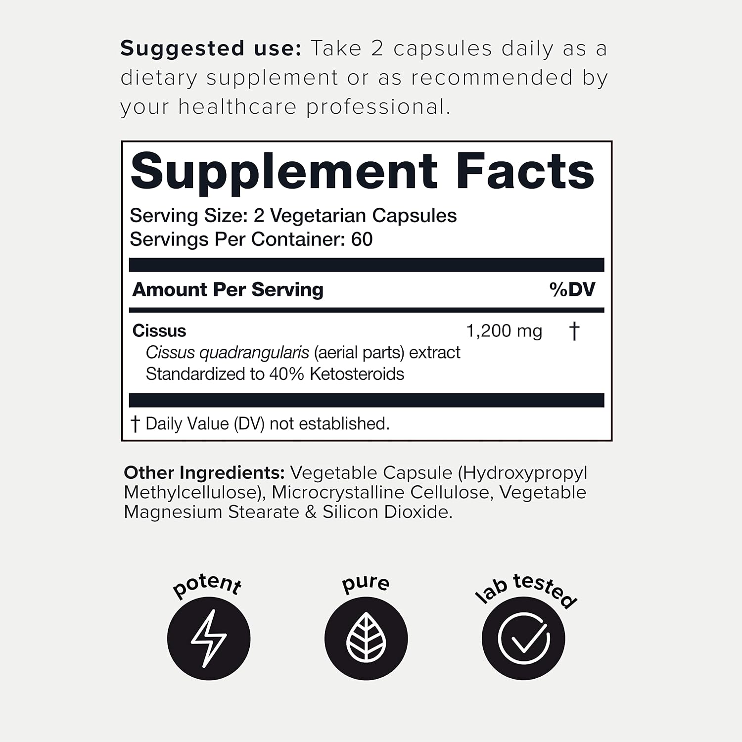 Toniiq Cissus Quadrangularis Cápsulas - 1200mg Extracto Concentrado con Mín. 40% Ketosteroides