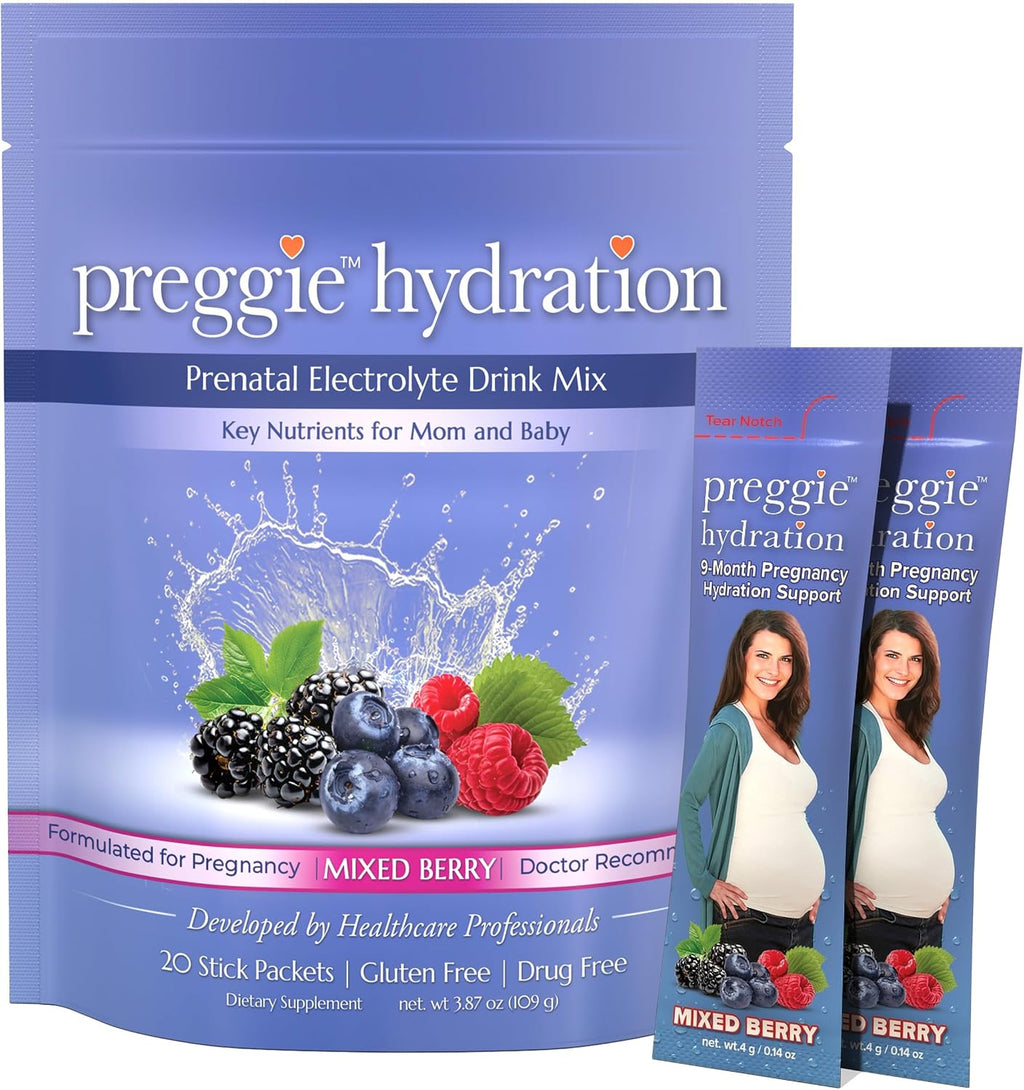 Three Lollies Preggie Hydration Packets - Sobres de hidratación para embarazo, sabor mixed berry, 10 unidades