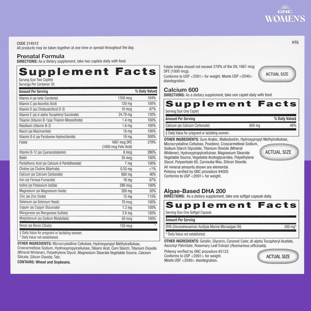 GNC Women's Prenatal Program - Sistema de suplementos diarios, 30 packs