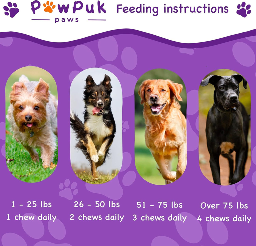 Pawpuk Paws Suplemento Multifuncional para Perros con Silimarina, Mejillón de Labio Verde, Glucosamina, MSM, Aceite de Salmón, Probióticos, Co-Q10, NMN