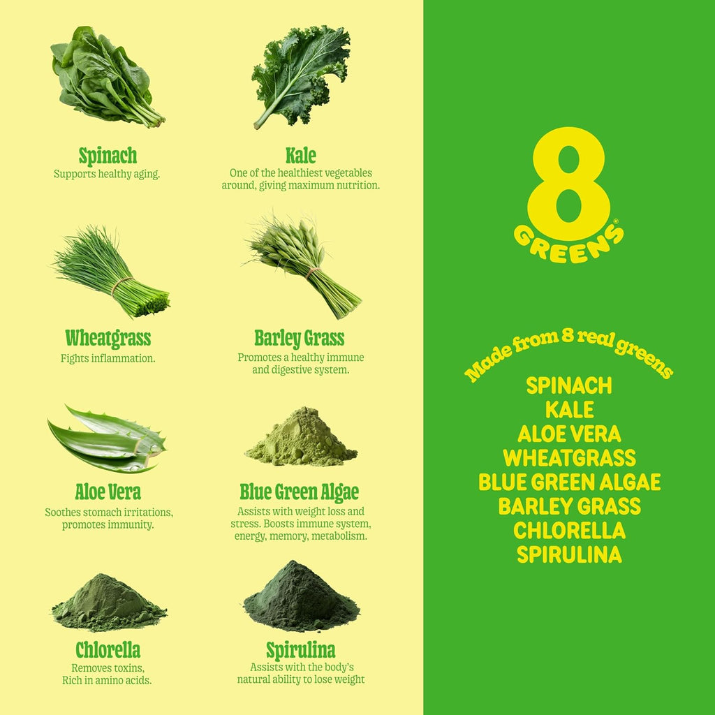 8Greens Daily Greens - Comprimidos Efervescentes de Vegetales Verdes con Aloe Vera, Sabor Limón-Lima, 30 Comprimidos