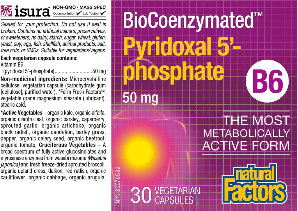 Natural Factors BioCoenzymated Piridoxal 5'-Fosfato 50 mg, 30 Cápsulas Veganas