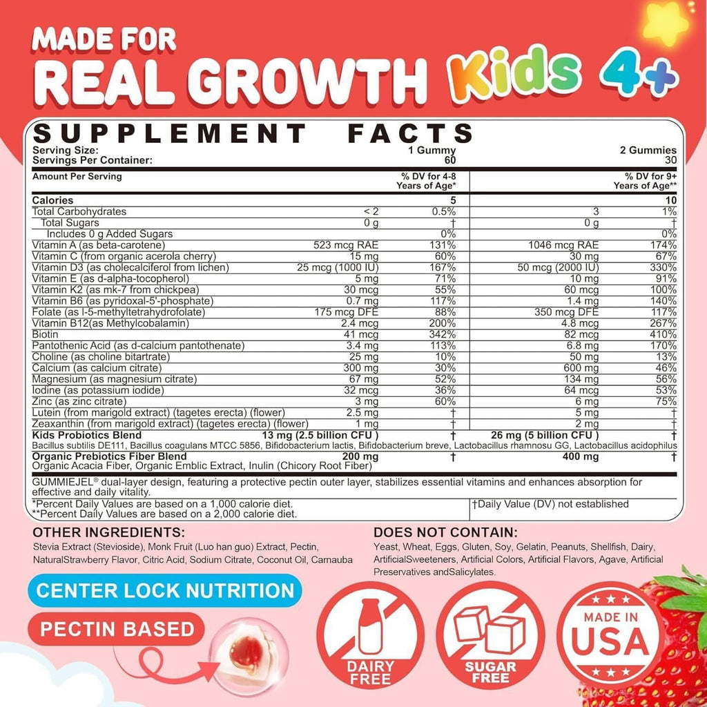 Neviss Multivitamínico Infantil en Gominolas + Calcio, Probióticos, Vitamina D3, C, B12 Metilada y Metilfolato - 60 Gominolas