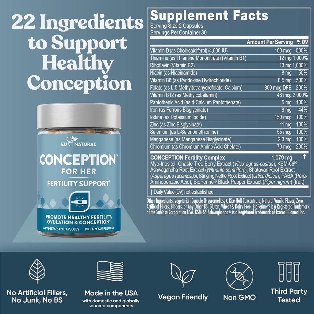 Conception for Her & Conception for Him Bundle - Suplementos de Fertilidad para Parejas - 120 Cápsulas Vegetarianas