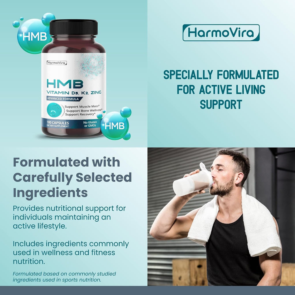 HarmoVira Liposomal HMB con Vitamina D3, K2 y Zinc – Fórmula Avanzada – 180 Cápsulas