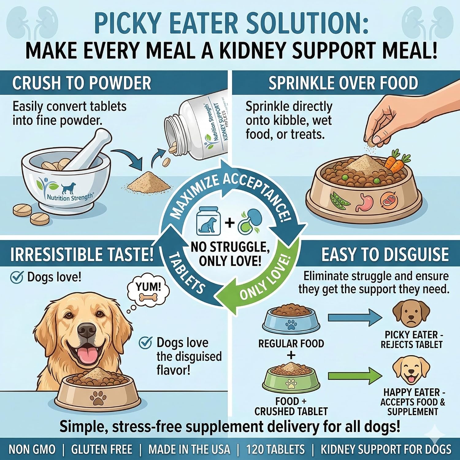 Nutrition Strength Kidney Support for Dogs - Apoyo Renal, Vejiga y Tracto Urinario, con Arándano Rojo Orgánico y Astrágalo, 120 Comprimidos Masticables