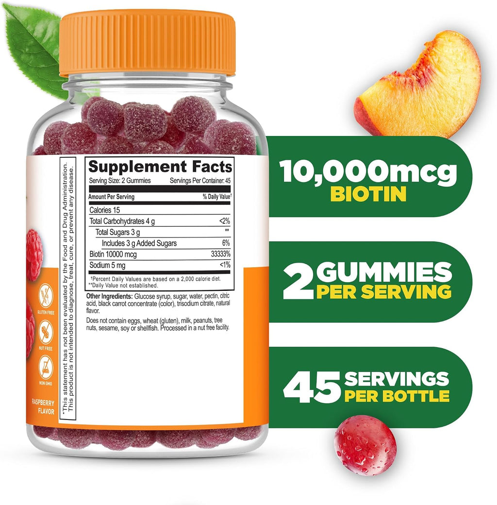 Lifeable Biotina Gomitas 10.000 mcg - Suplemento para Cabello, Piel y Uñas - 90 Gomitas