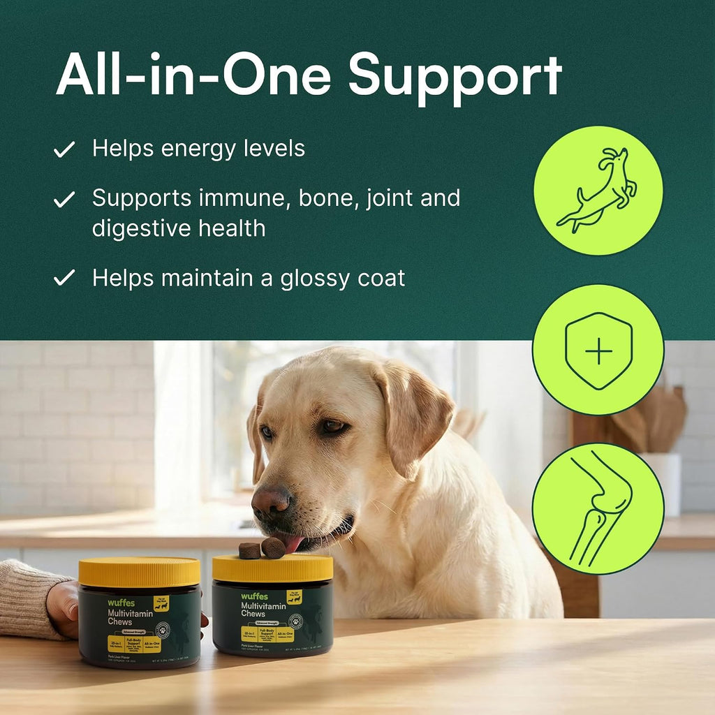 Wuffes Multivitamínico 23-en-1 para Perros - Masticables blandos con Omega-3, Zinc y Hierro - 30 unidades