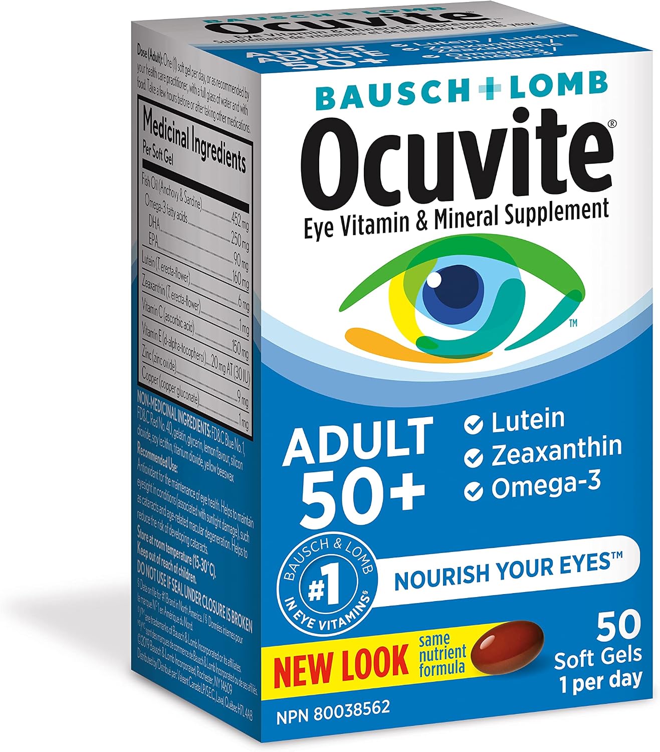 Ocuvite 50+ Suplemento Multivitamínico para la Visión, 50 Cápsulas Blandas