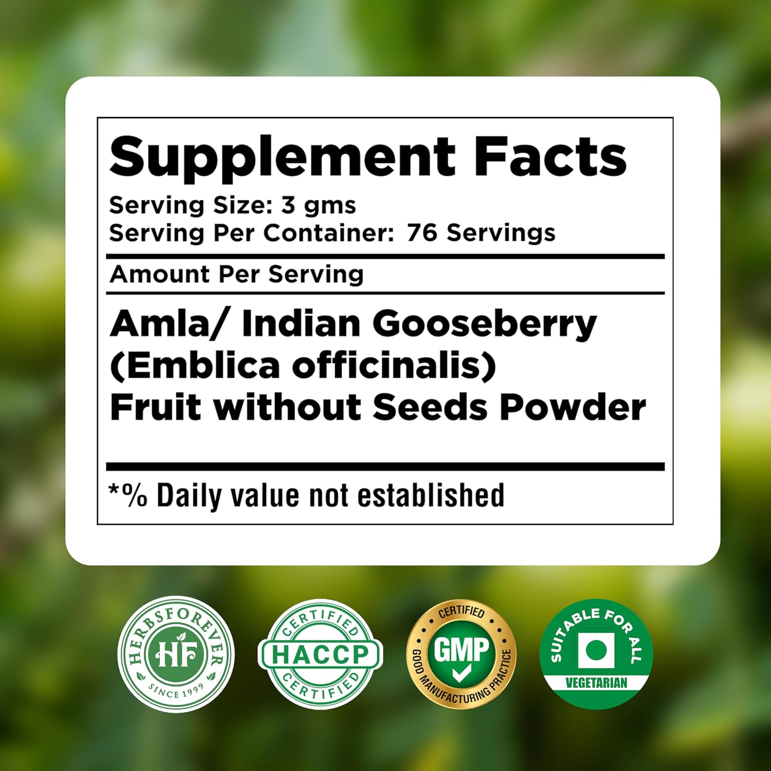 Herbsforever Polvo de Amla | Phyllanthus Emblica | Rico en Vitamina C y Antioxidantes | Vegano, Non-GMO | 230g