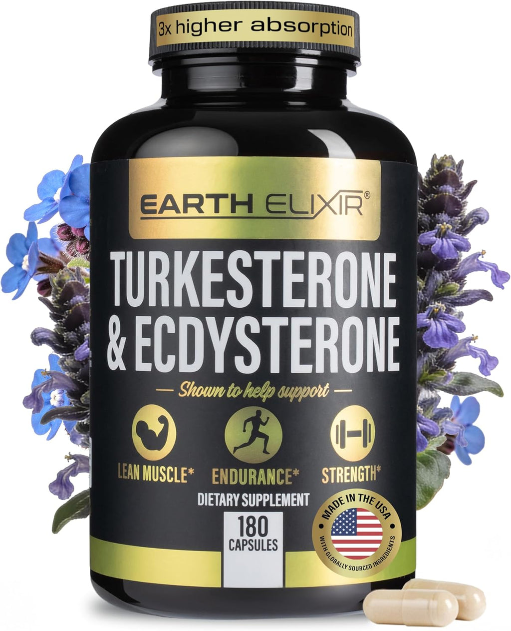 Turkesterone y Ecdysterone – Potenciador Natural de Testosterona, 2-en-1 de Alta Potencia con 95% Beta Ecdysterone – 180 Cápsulas