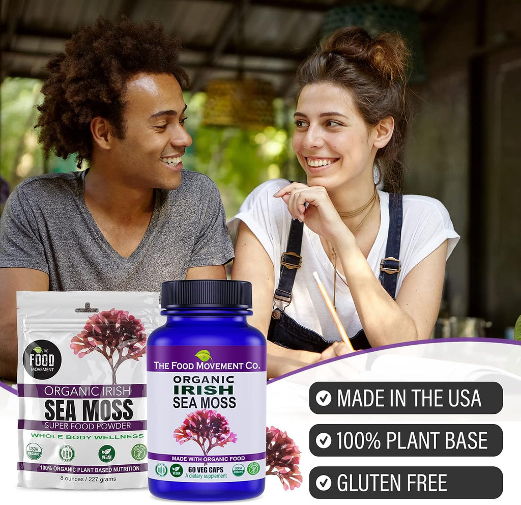 The Food Movement Co. Irish Sea Moss Orgánico Crudo en Polvo - Superalimento Mineral para la Salud Celular, Tiroides y Apoyo Inmunológico - Vegano