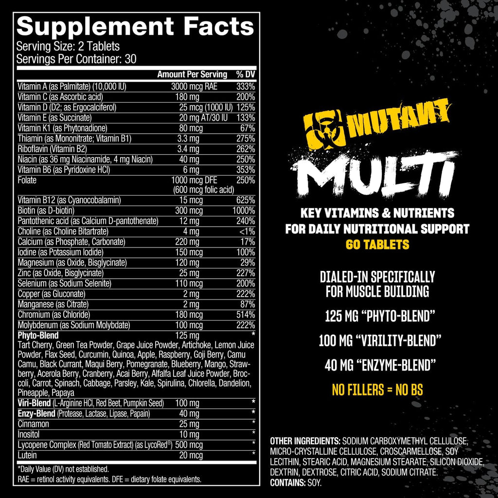Mutant Multi High-Potency Multivitamin - 75+ Ingredients for Athletes, 60 Tablets