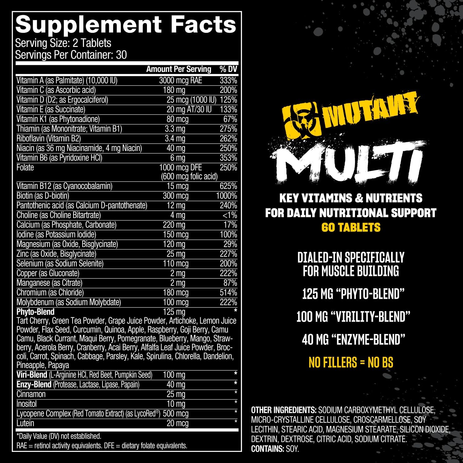 Mutant Multi High-Potency Multivitamin - 75+ Ingredients for Athletes, 60 Tablets