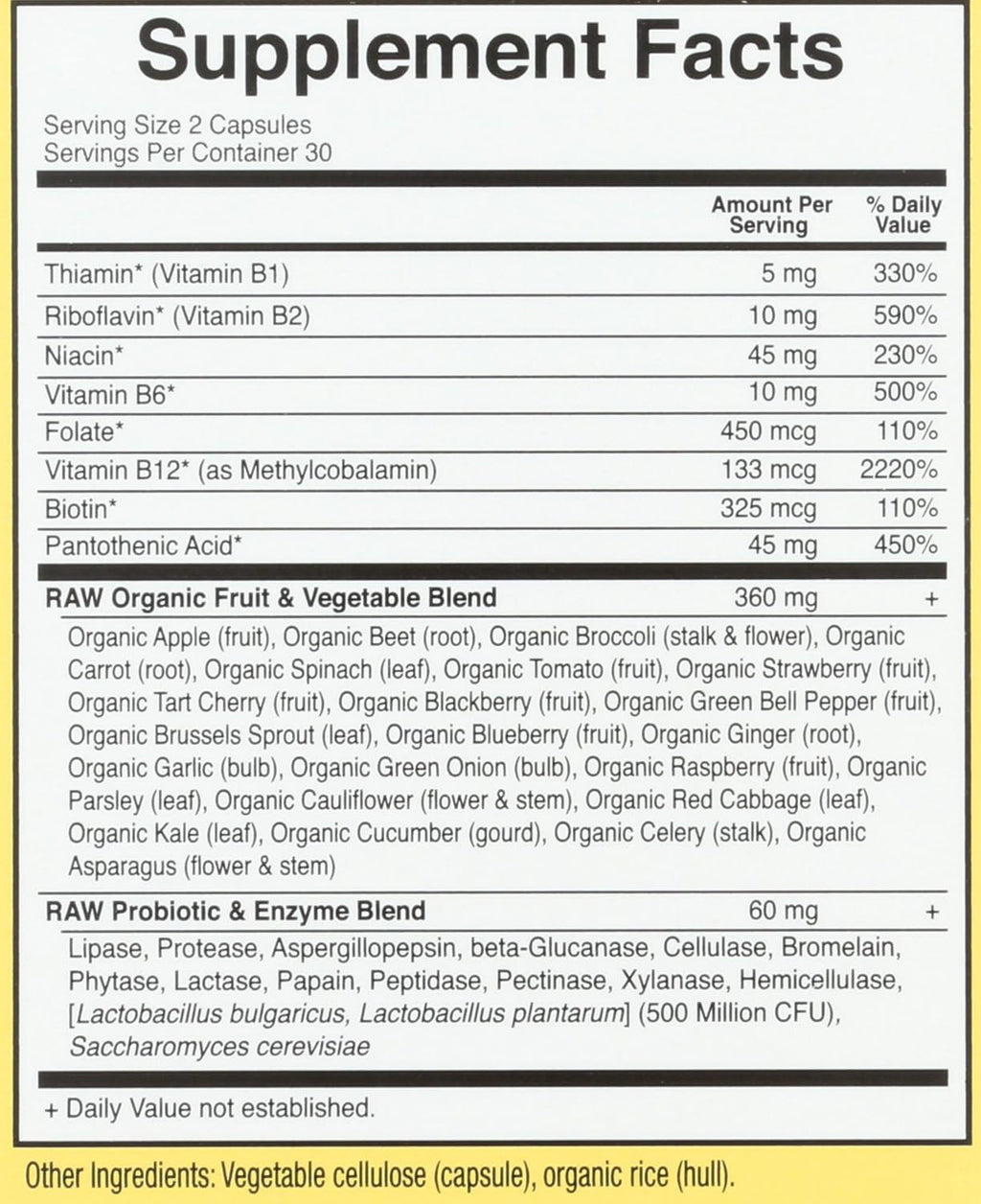 Garden of Life Vitamin Code Raw B Complex - Complejo B Vegano de Alta Potencia, 60 Cápsulas