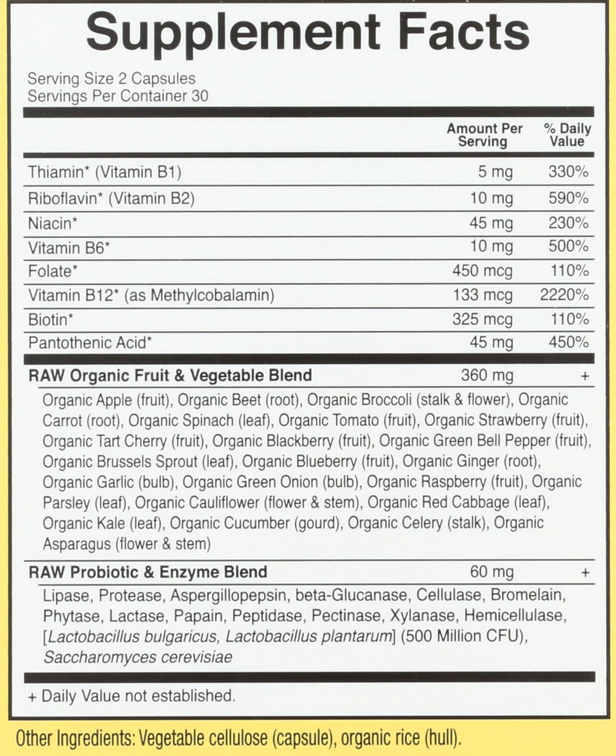 Garden of Life Vitamin Code Raw B Complex - Complejo B Vegano de Alta Potencia, 60 Cápsulas